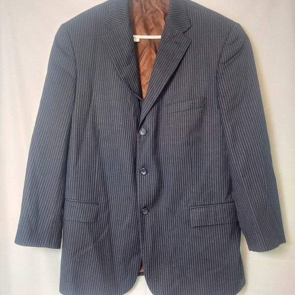 Caravelli Italy‎ Pinstripe Wool Blend Suit Jacket Blazer Men 44R 38W Navy